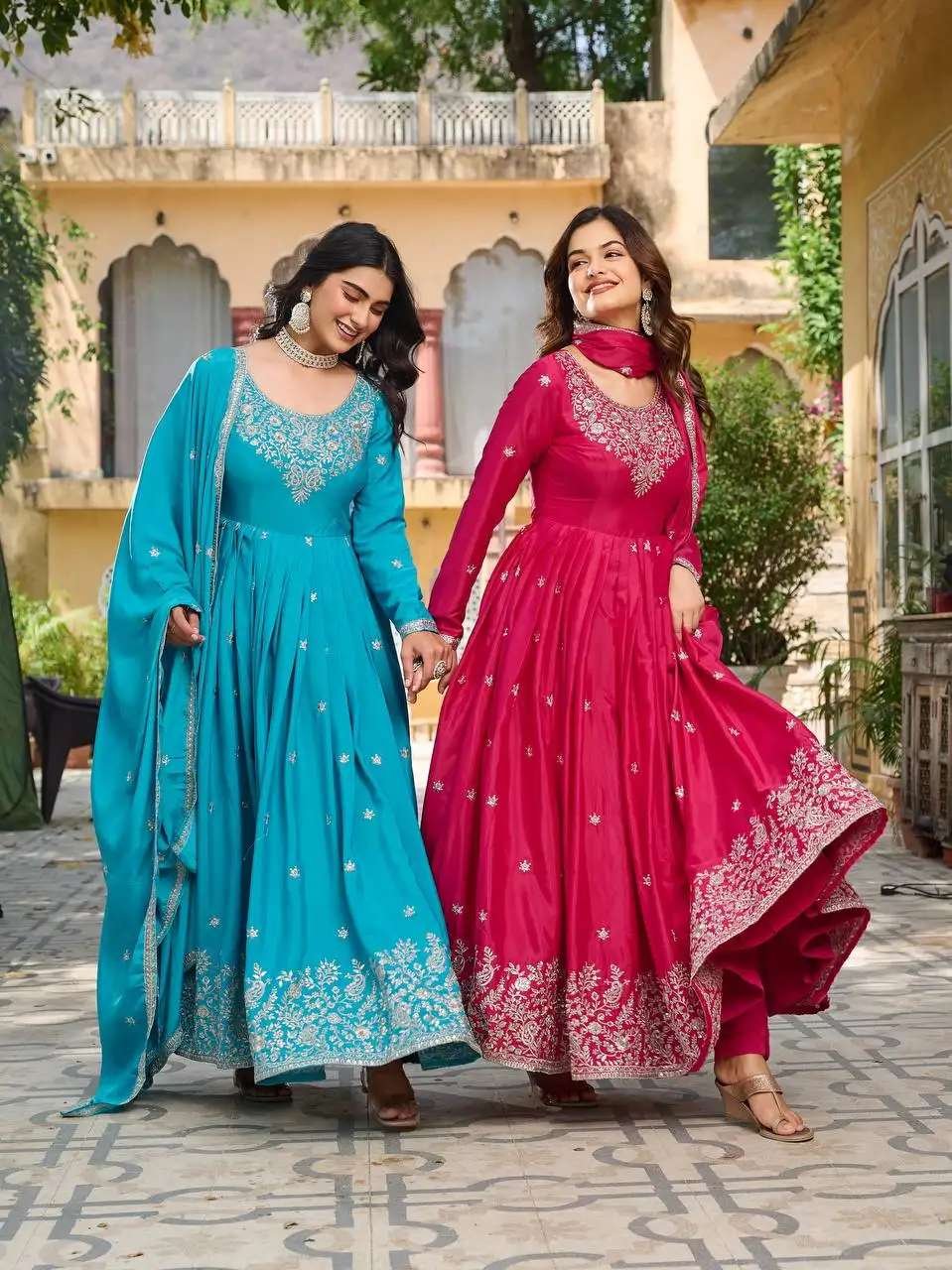Women's American Silk Sequence Embroidery Long Anarkali Kurti Gown With Dupatta - Image 3