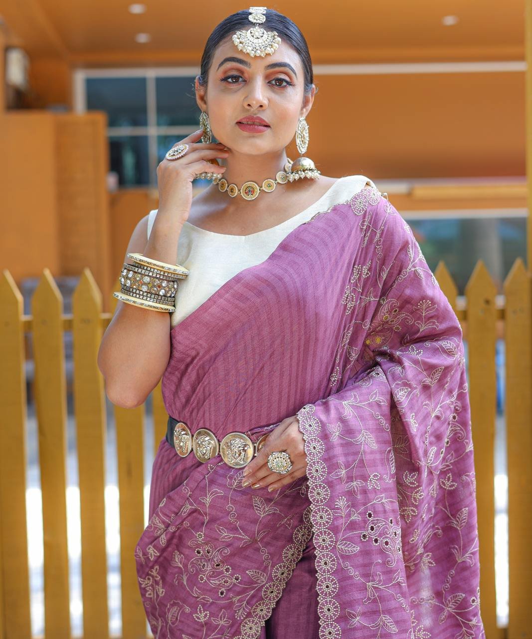 Women's Royal Prussian Blue Georgette Saree with Intricate Silver Thread & Mirror Work Embroidery – Perfect for Festive & Wedding Celebrations - Image 7